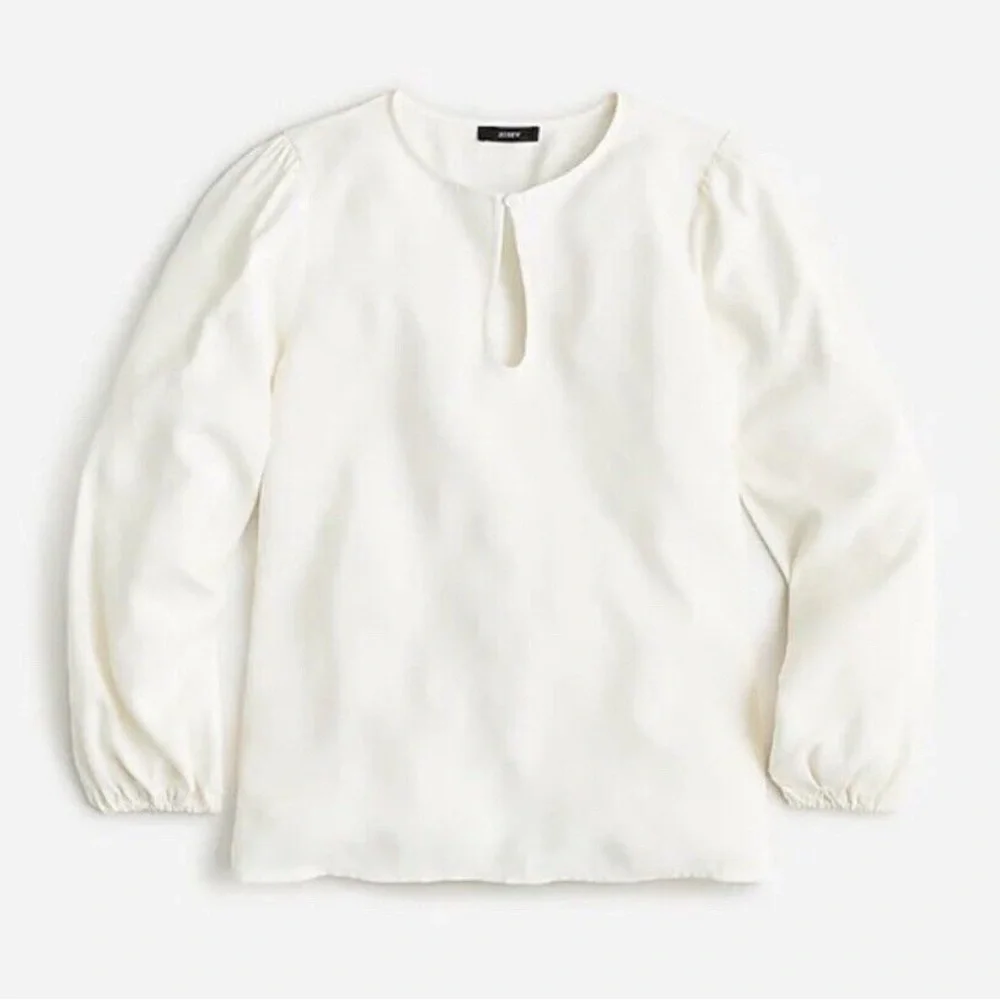NWT J. Crew Puff-Sleeve Satin-Back Crepe Top Ivory Petite